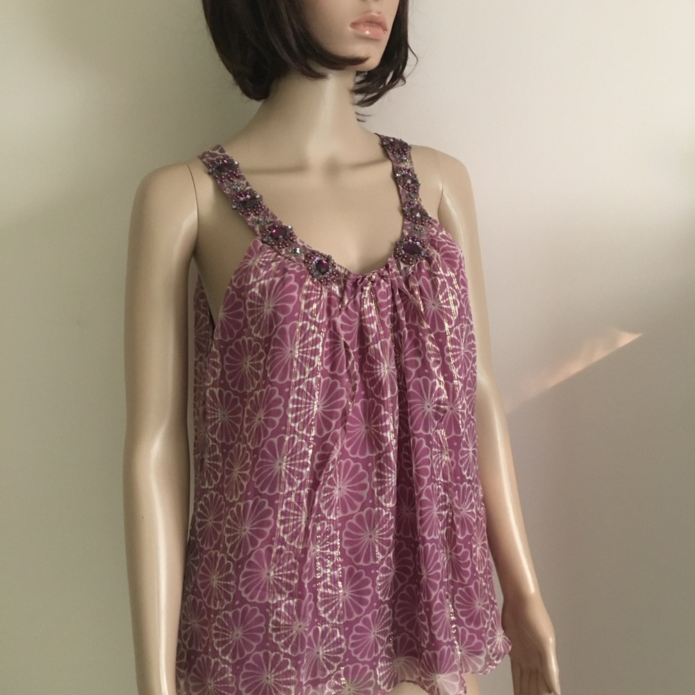 Michelle Nicole Opulent Beaded Silk Camisole Floral Tank